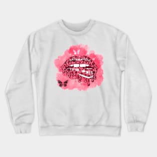 Pink leopard lips with shamrock leaves watercolor st patricks day Crewneck Sweatshirt